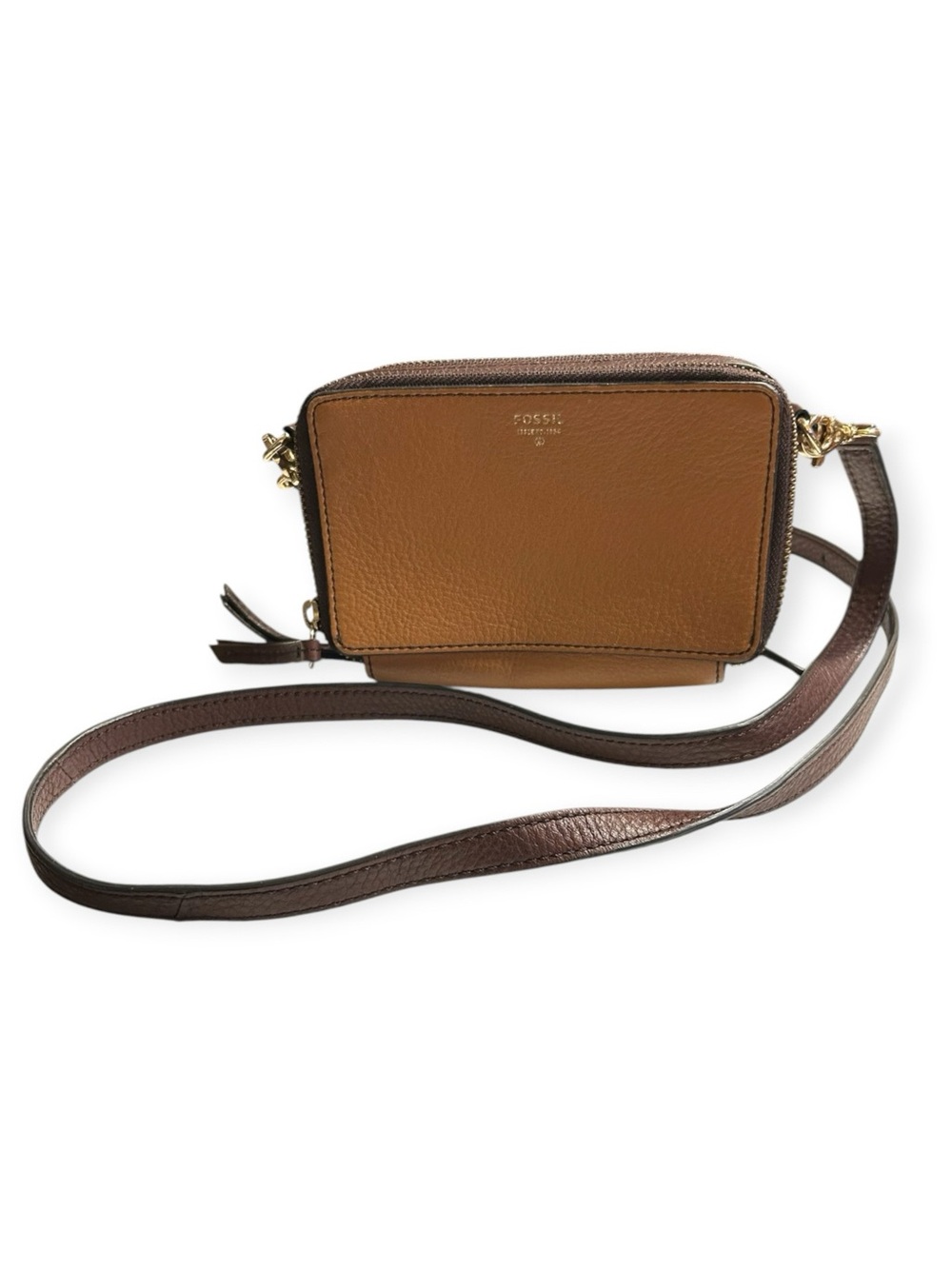 Fossil Leather Crossbody Bag Two Tone Color block Camera Organizer Purse